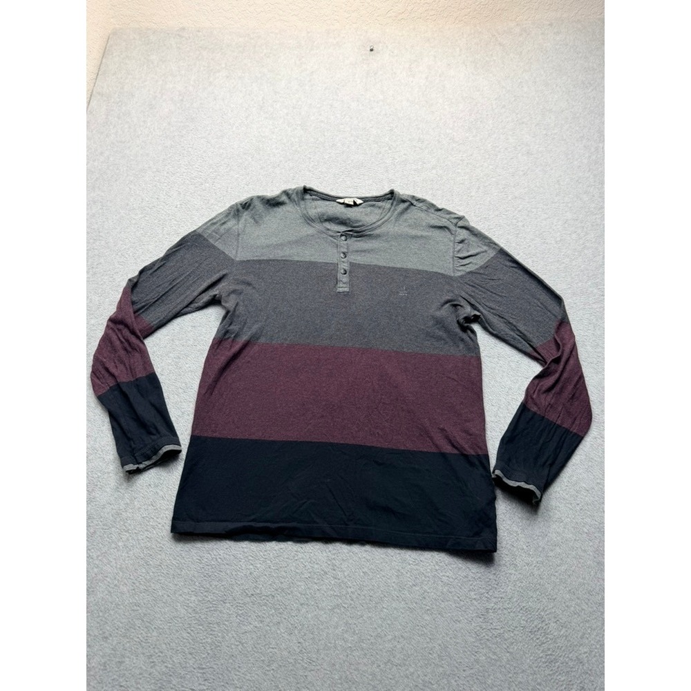 Calvin Klein Jeans Mens Small Henley Shirt Long Sleeve Colorblock Grey Burgundy